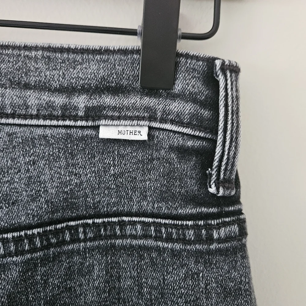 Mother Black Dark Wash Wide Leg Cropped Jeans